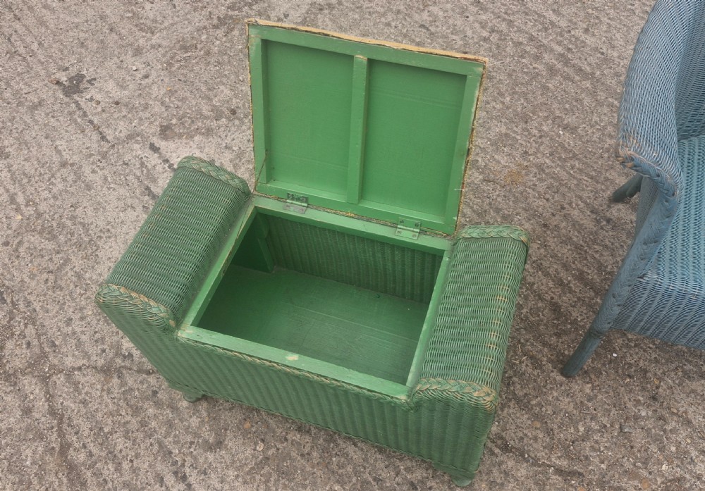 Lloyd Loom armchair and box stool in original paint. View VII