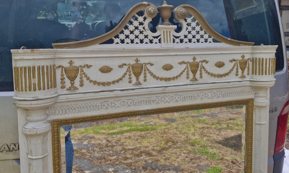19th century painted carved overmantel mirror.  View III