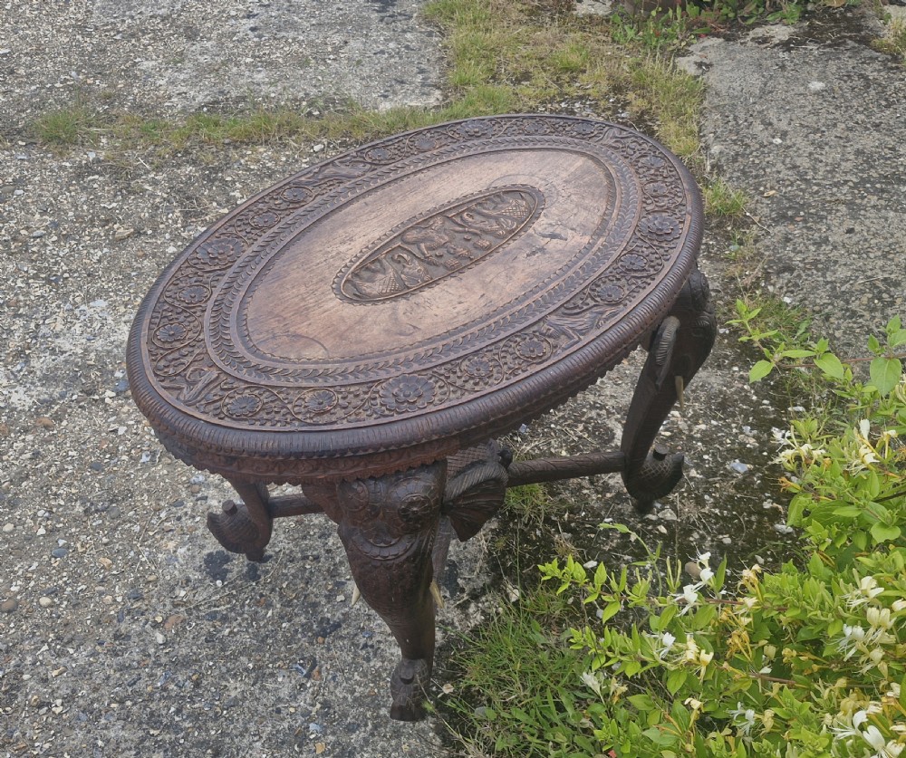 Late Victorian carved Elephant table. View V