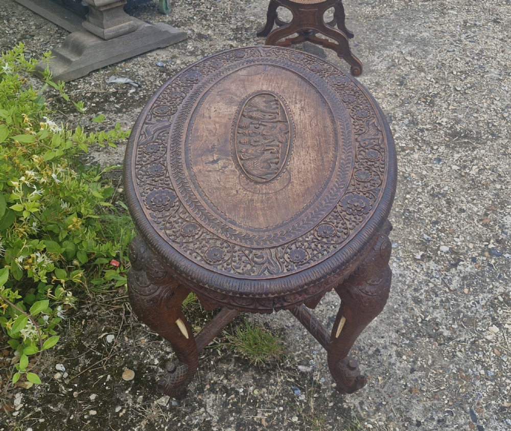 Late Victorian carved Elephant table. View VII