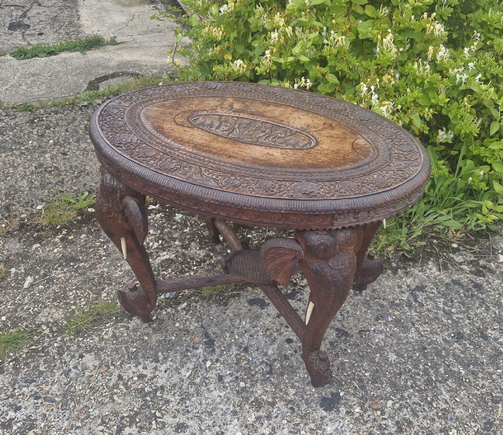 Late Victorian carved Elephant table. View VIII