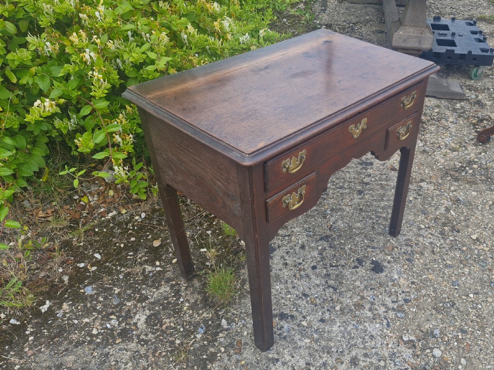 Late Georgian oak 3 drawer lowboy. View IV