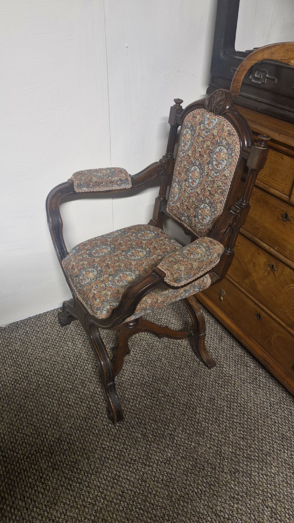 Set of 6 walnut X frame hall chairs.  View II