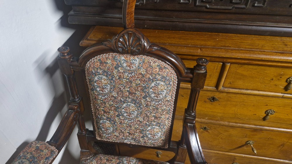 Set of 6 walnut X frame hall chairs.  View III