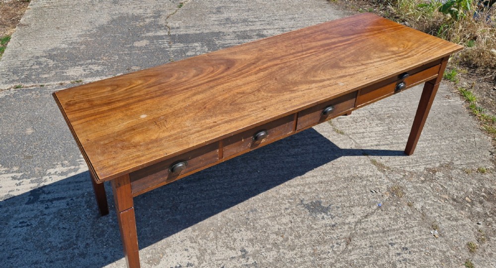 Edwardian mahogany gallery kitchen dining table. View V