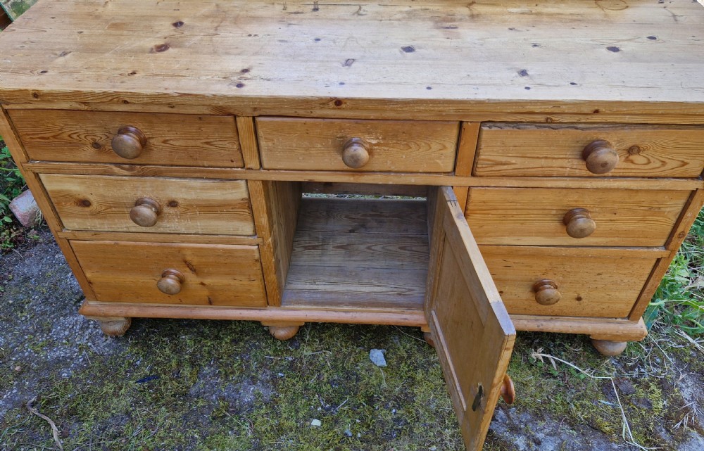 Late Victorian pine farmhouse kitchen dresser base. View II