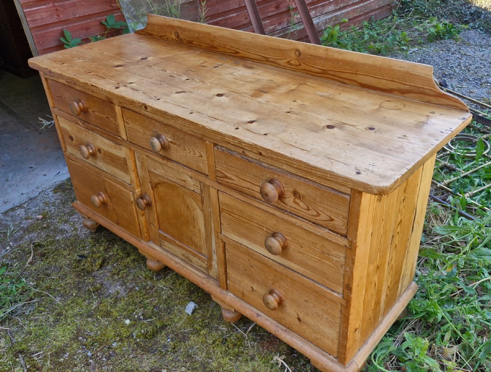 Late Victorian pine farmhouse kitchen dresser base. View III