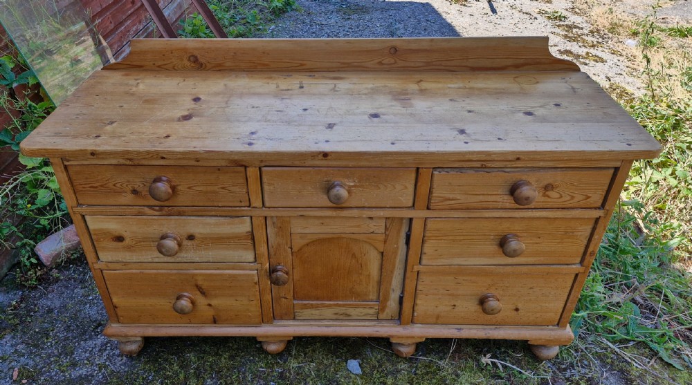 Late Victorian pine farmhouse kitchen dresser base. View V