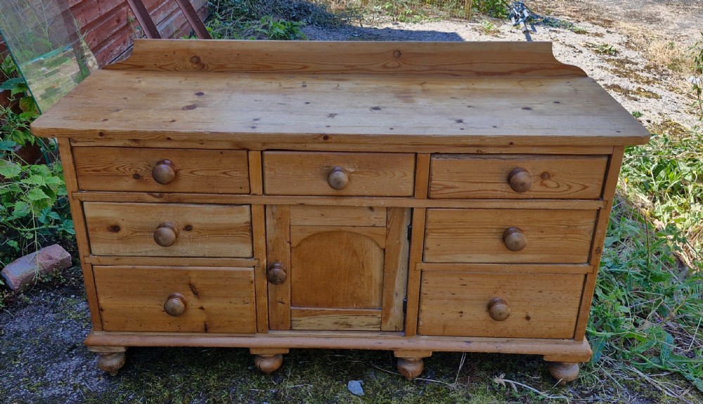 Late Victorian pine farmhouse kitchen dresser base. View VI