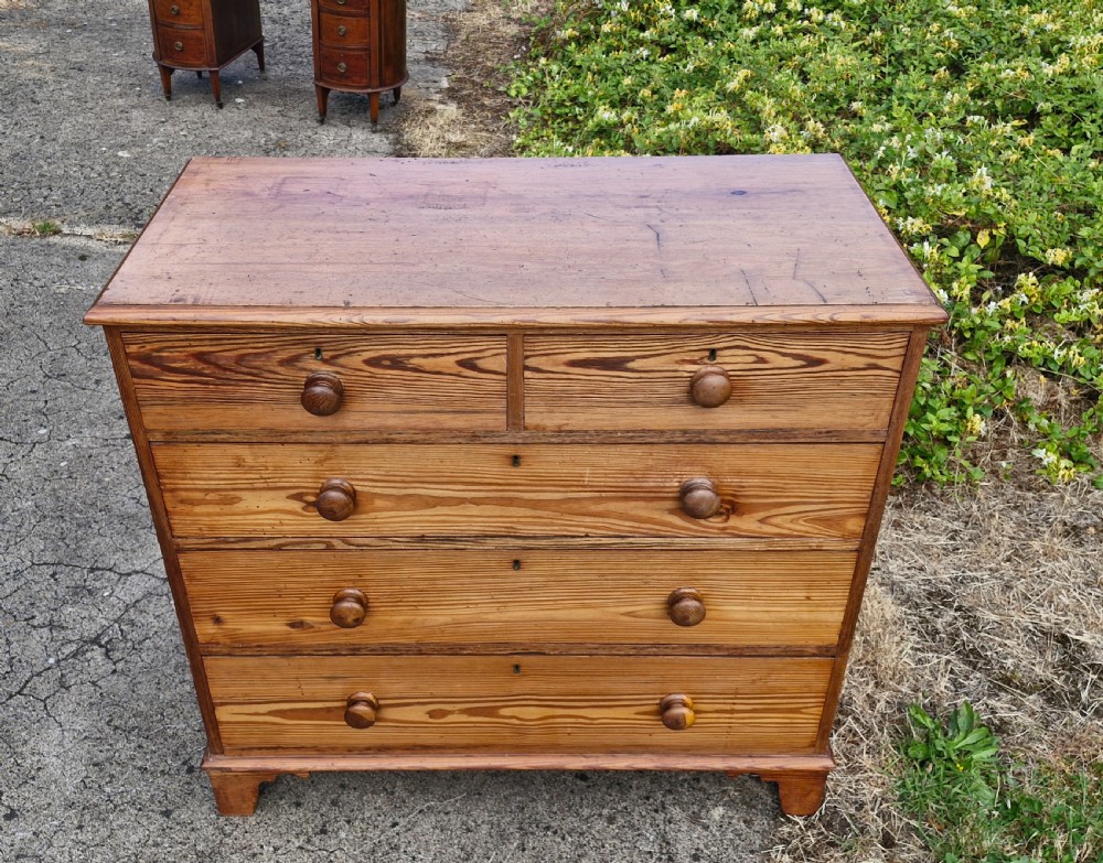 Good practical Victorian pitch pine chest of drawers.  View III