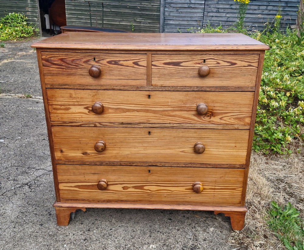 Good practical Victorian pitch pine chest of drawers.  View VIII