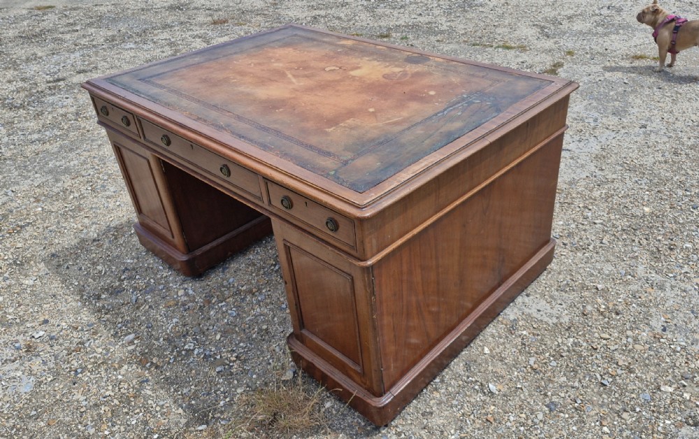 Mahogany double pedestal partners desk.  View IV