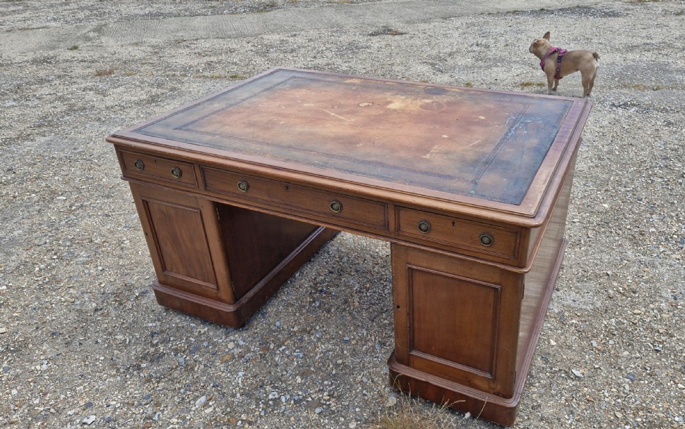 Mahogany double pedestal partners desk.  View V