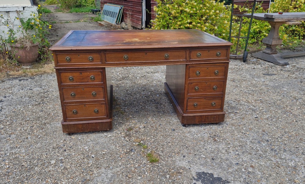 Mahogany double pedestal partners desk.  View VI