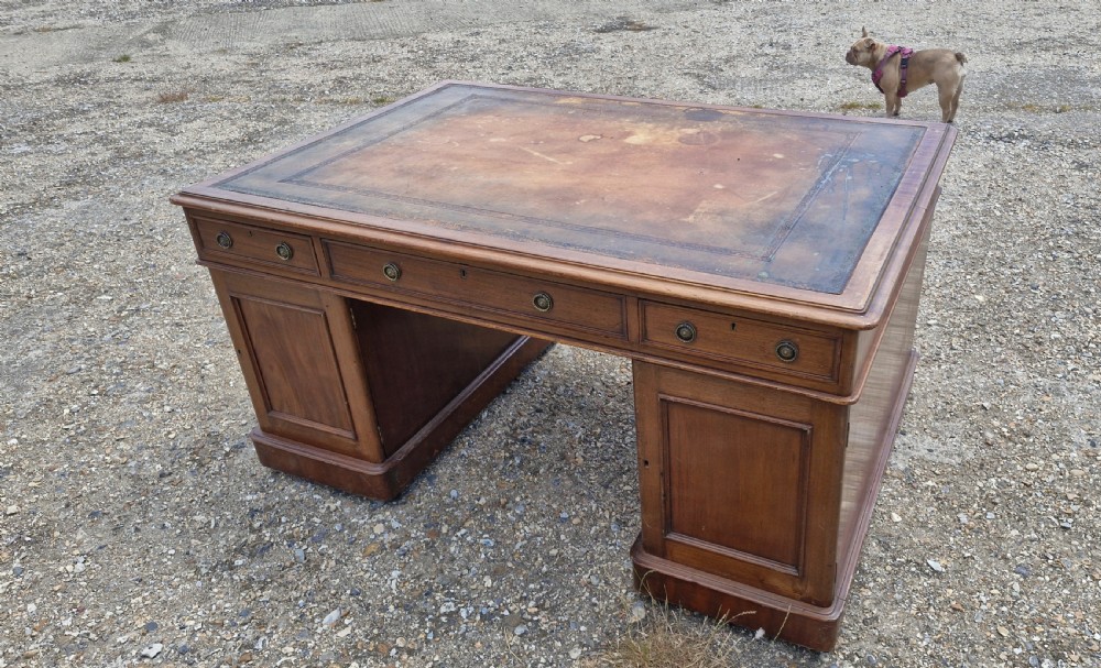 Mahogany double pedestal partners desk.  View VII