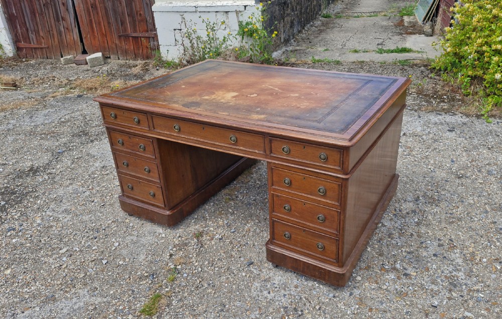 Mahogany double pedestal partners desk.  View VIII