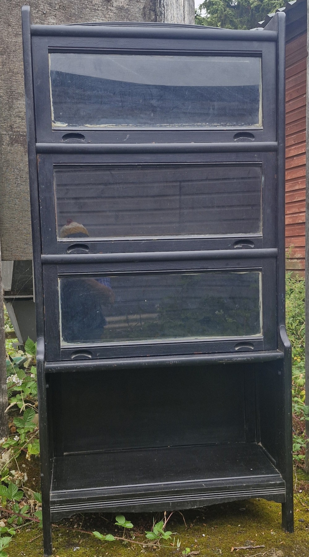 Ebonised Globe Wernicke style bookcase cabinet. 