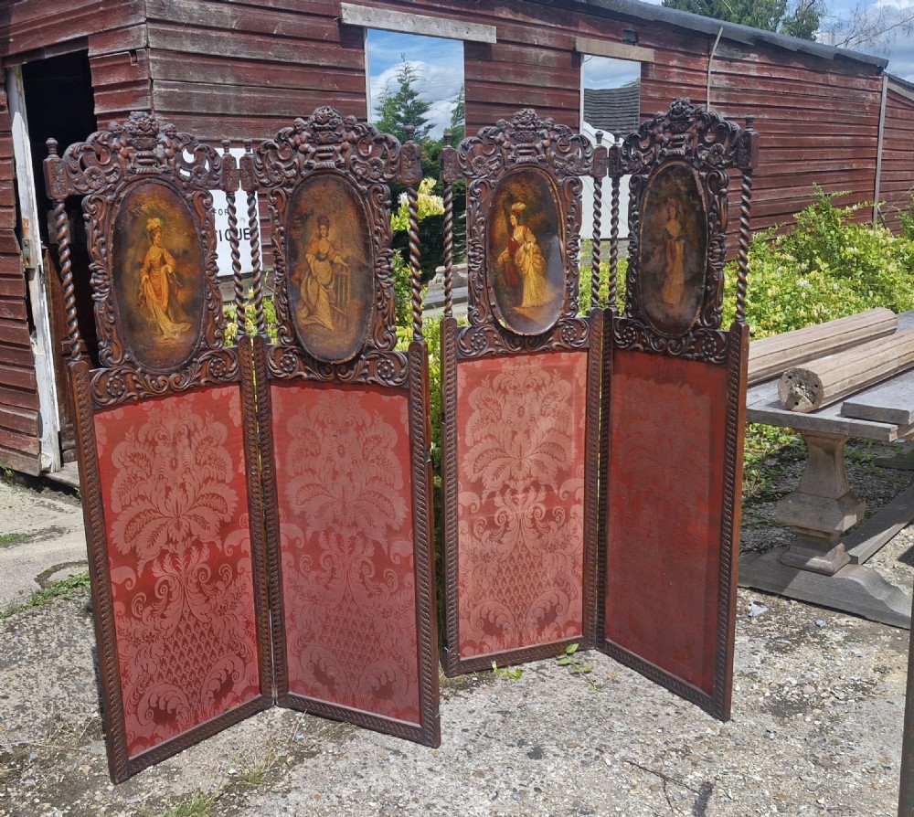 Pair of carved oak folding dressing screens. View III