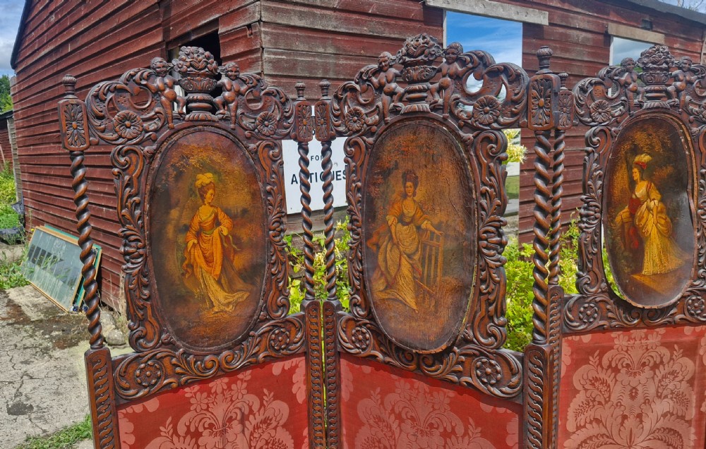 Pair of carved oak folding dressing screens. View IV