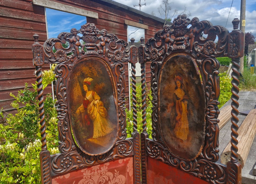 Pair of carved oak folding dressing screens. View VI