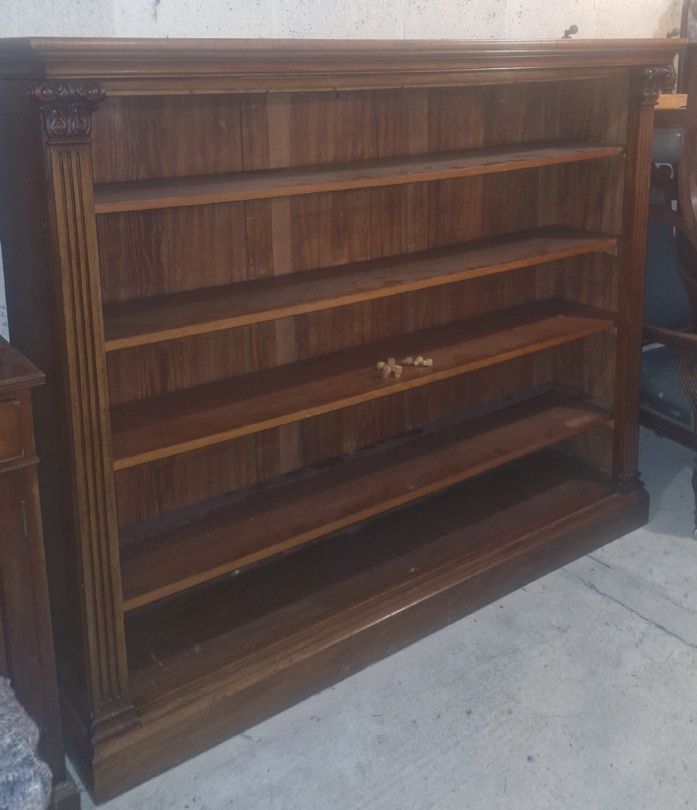 Large Victorian mahogany open front bookcase with adjustable shelves. 