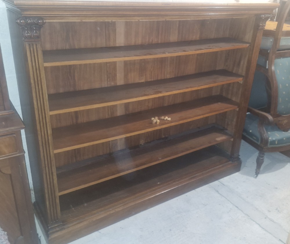 Large Victorian mahogany open front bookcase with adjustable shelves.  View II