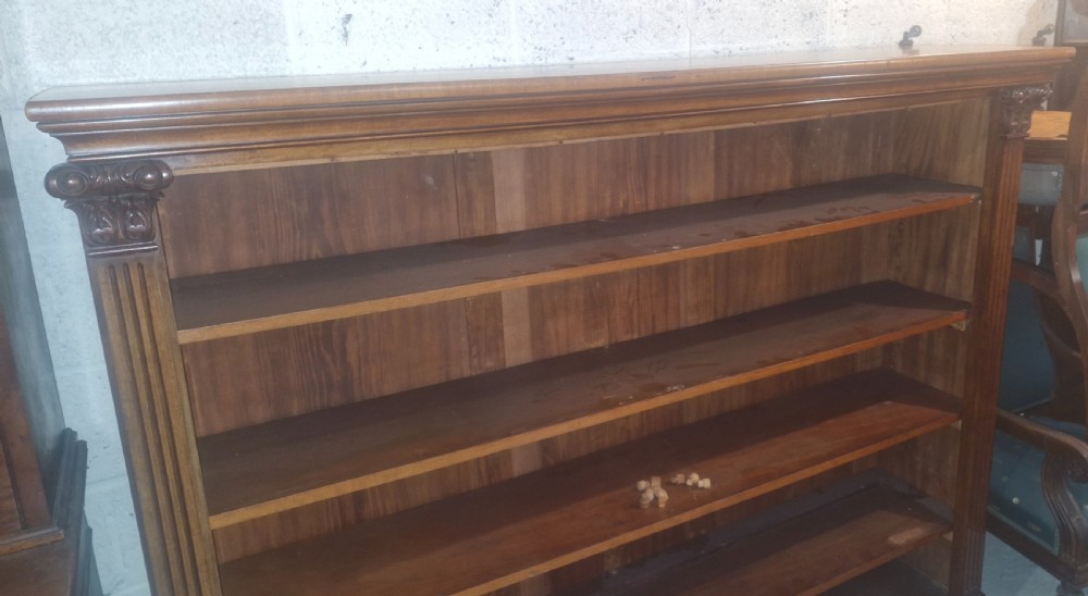 Large Victorian mahogany open front bookcase with adjustable shelves.  View III