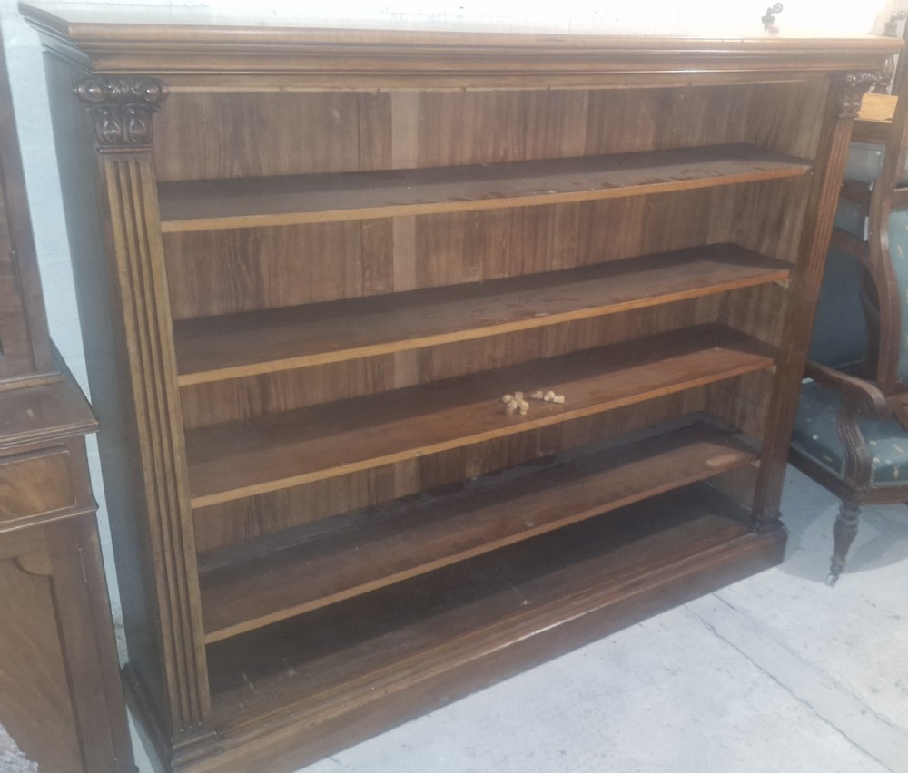 Large Victorian mahogany open front bookcase with adjustable shelves.  View IV