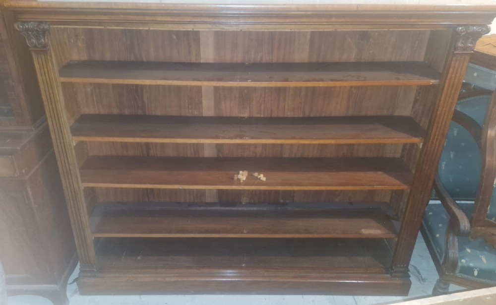 Large Victorian mahogany open front bookcase with adjustable shelves.  View VII