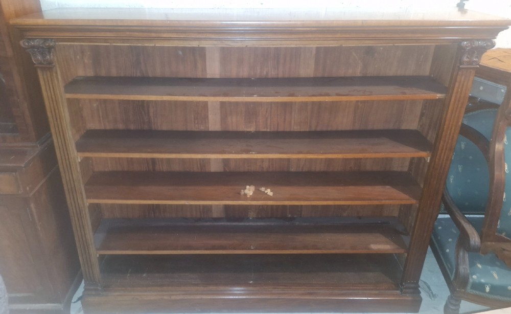 Large Victorian mahogany open front bookcase with adjustable shelves.  View VIII