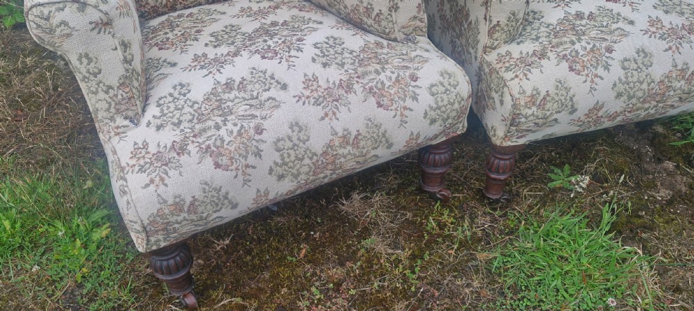 Pair of  Victorian upholstered armchairs.  View III