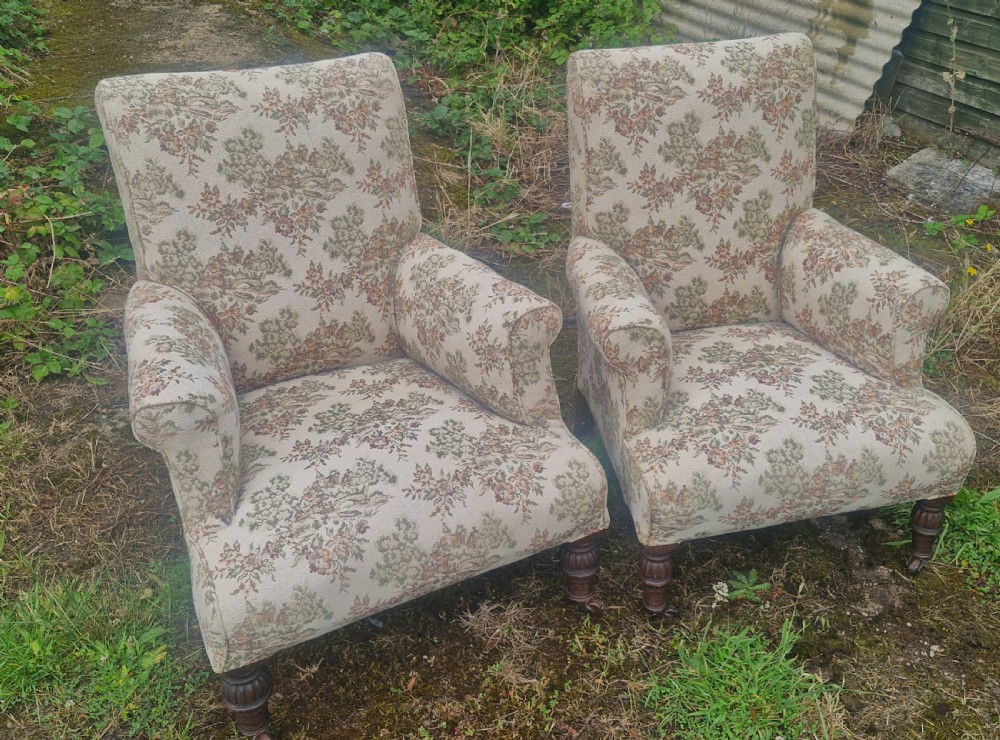 Pair of  Victorian upholstered armchairs.  View IV