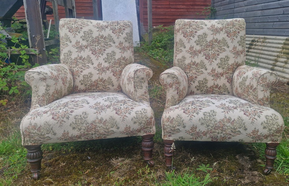 Pair of  Victorian upholstered armchairs.  View VII