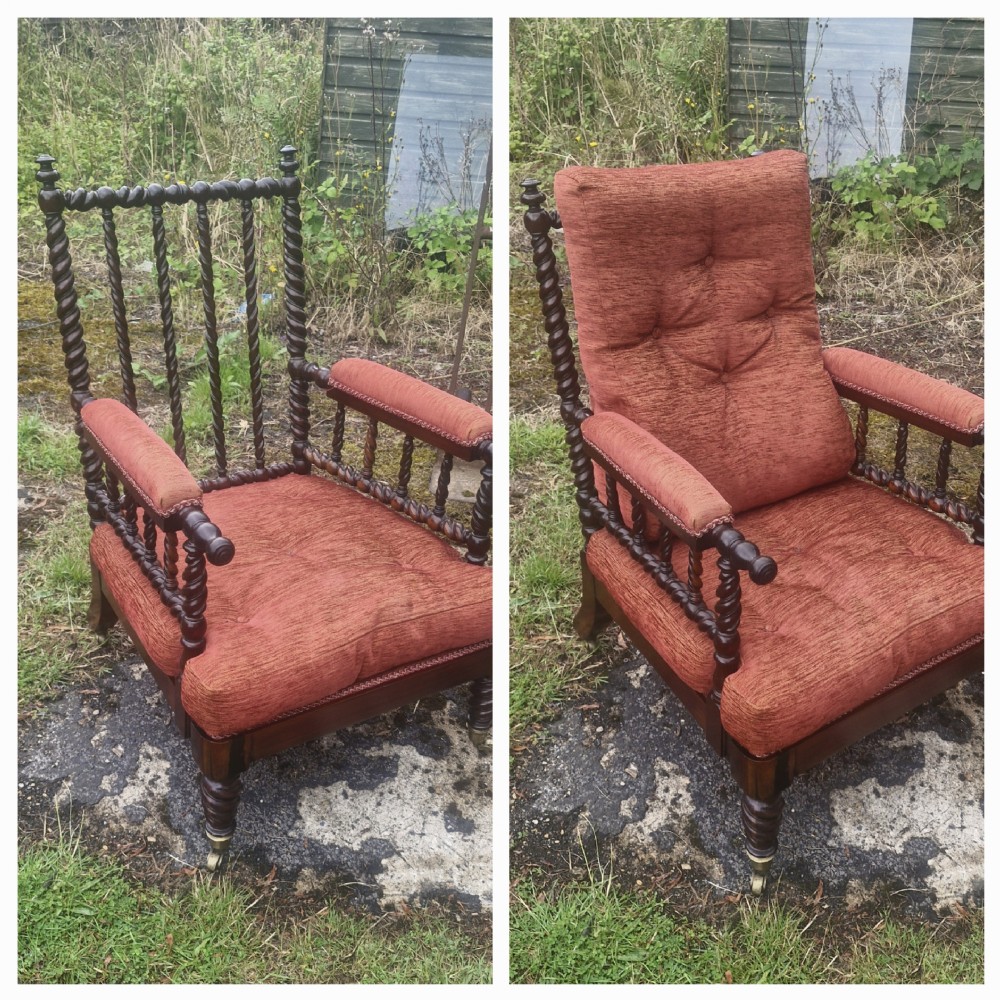 Regency rosewood turned framed spindle back armchair. 