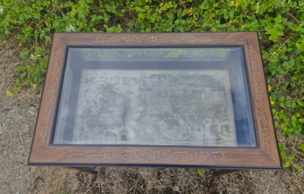 Edwardian inlaid rosewood bijouterie display table.  View III