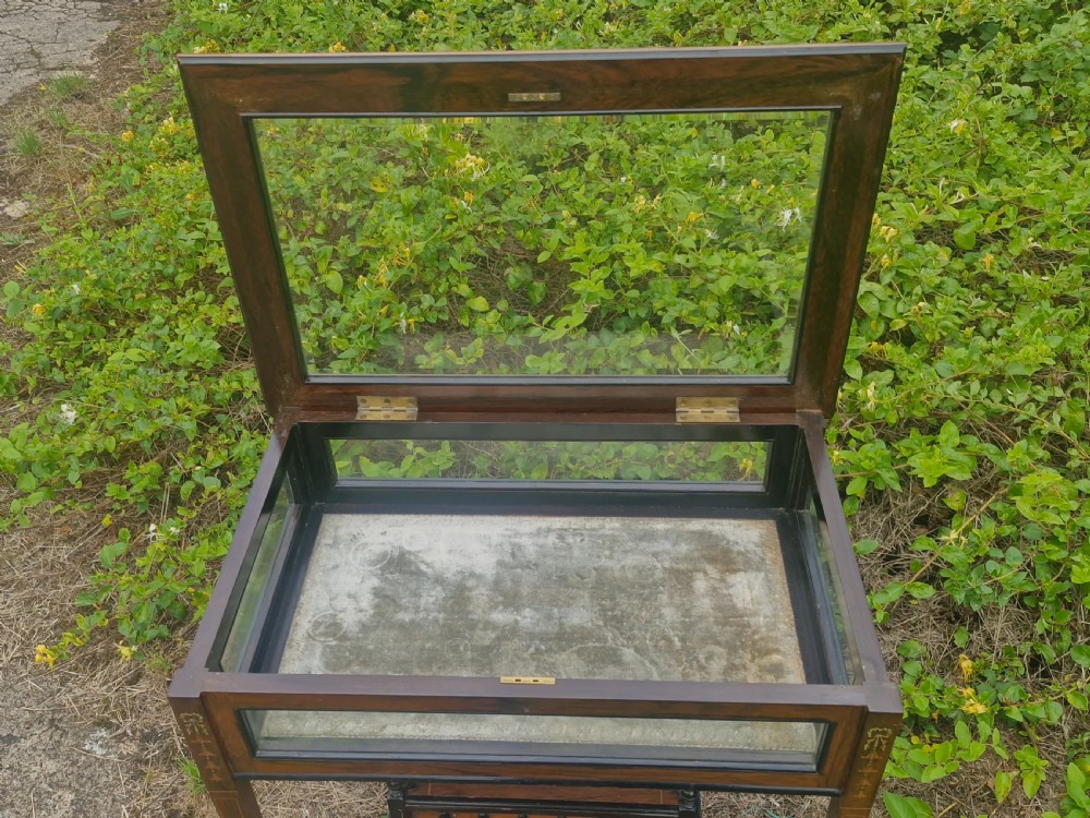Edwardian inlaid rosewood bijouterie display table.  View V