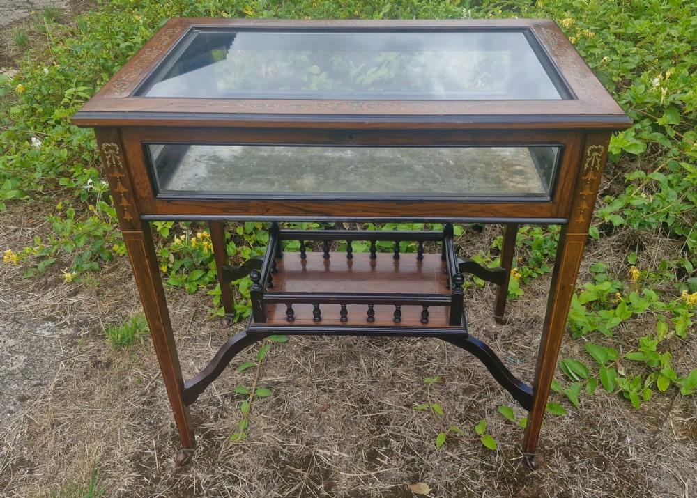 Edwardian inlaid rosewood bijouterie display table.  View IX
