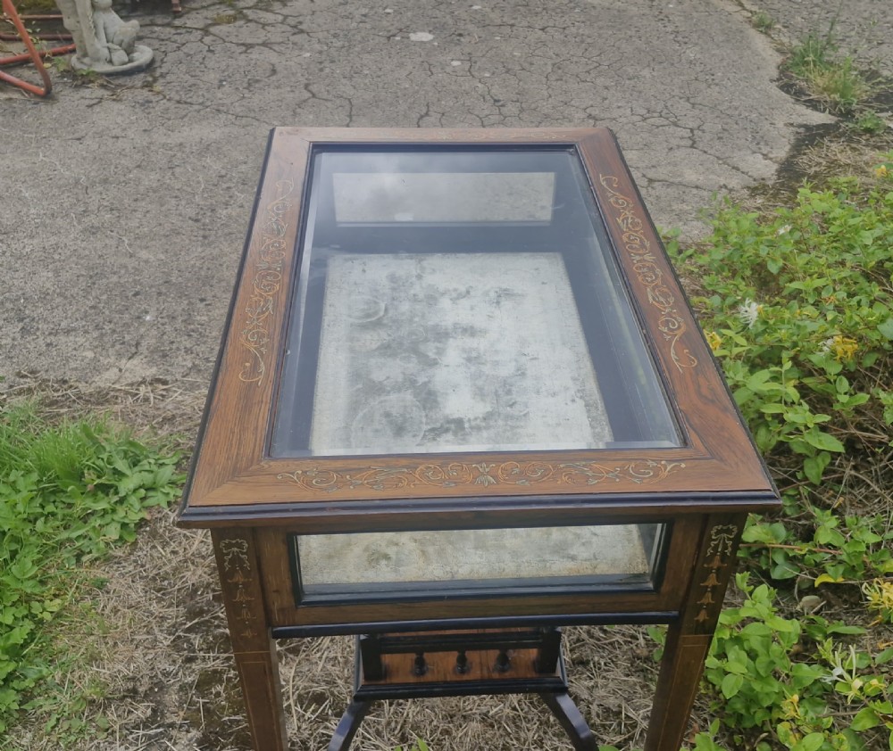 Edwardian inlaid rosewood bijouterie display table.  View XI