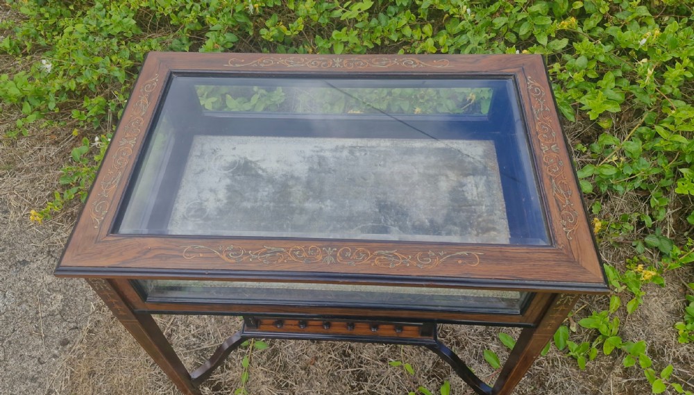 Edwardian inlaid rosewood bijouterie display table.  View XII
