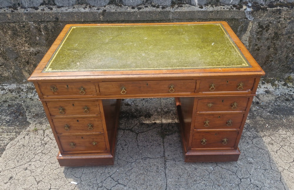 Victorian mahogany kneehole pedestal writing desk.  View IV
