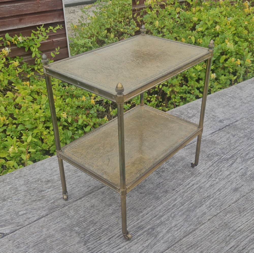 Brass framed and leather 2 tier Etagere.