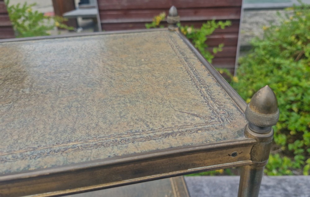 Brass framed and leather 2 tier Etagere. View II