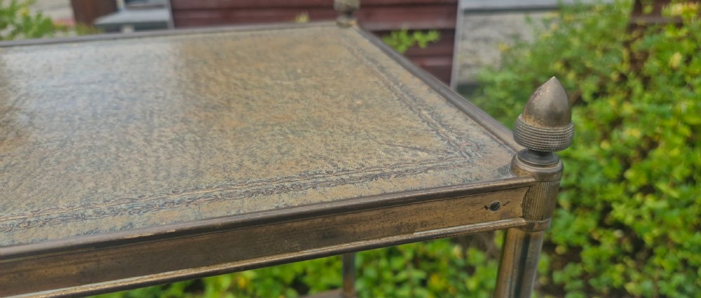Brass framed and leather 2 tier Etagere. View III