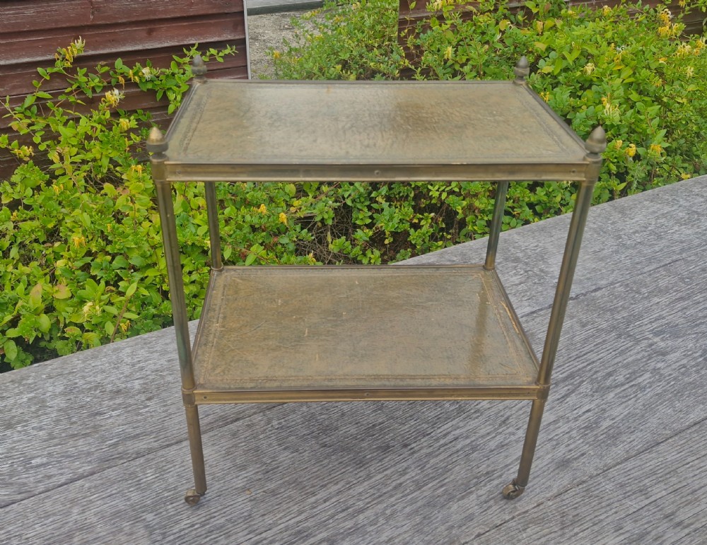 Brass framed and leather 2 tier Etagere. View VIII