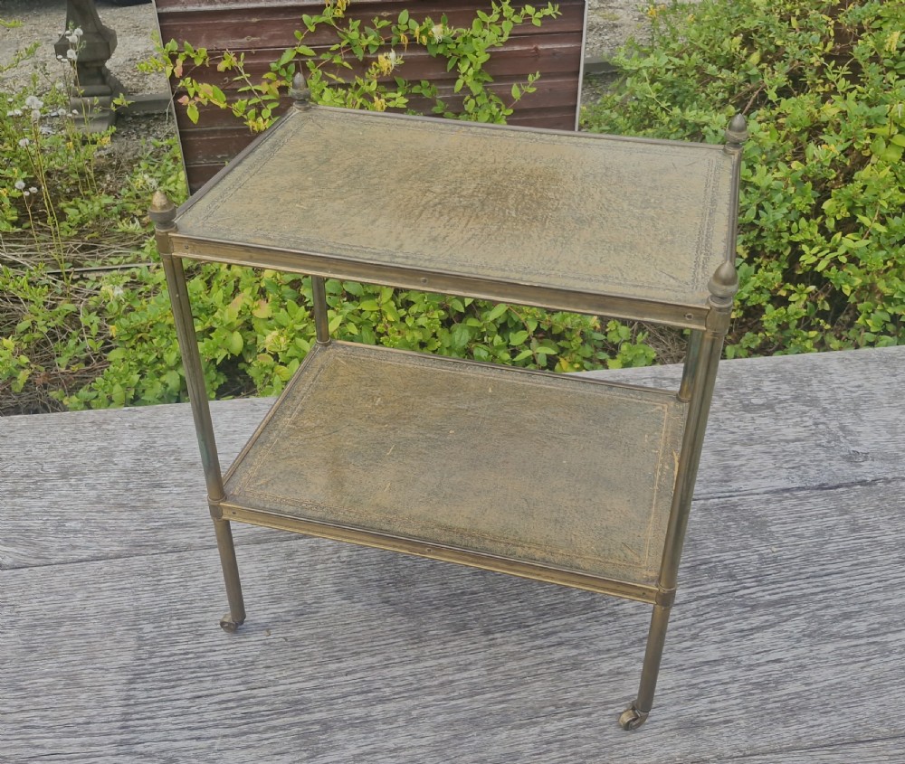 Brass framed and leather 2 tier Etagere. View IX