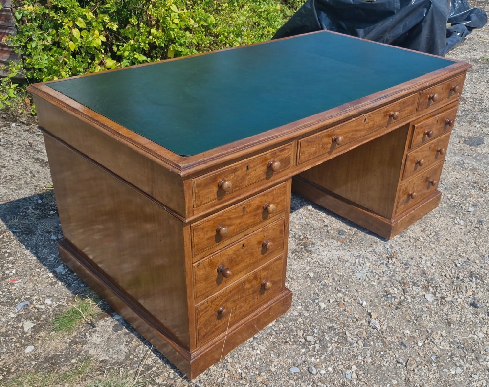 Good sized practical kneehole mahogany pedestal writing desk.  View VI
