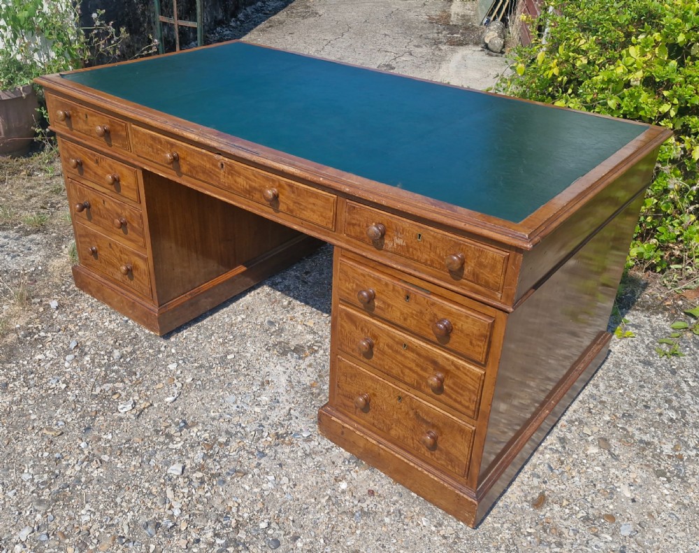 Good sized practical kneehole mahogany pedestal writing desk.  View VII