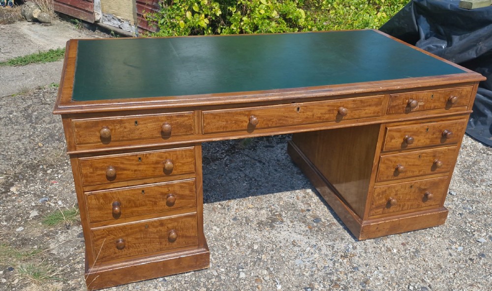 Good sized practical kneehole mahogany pedestal writing desk.  View X