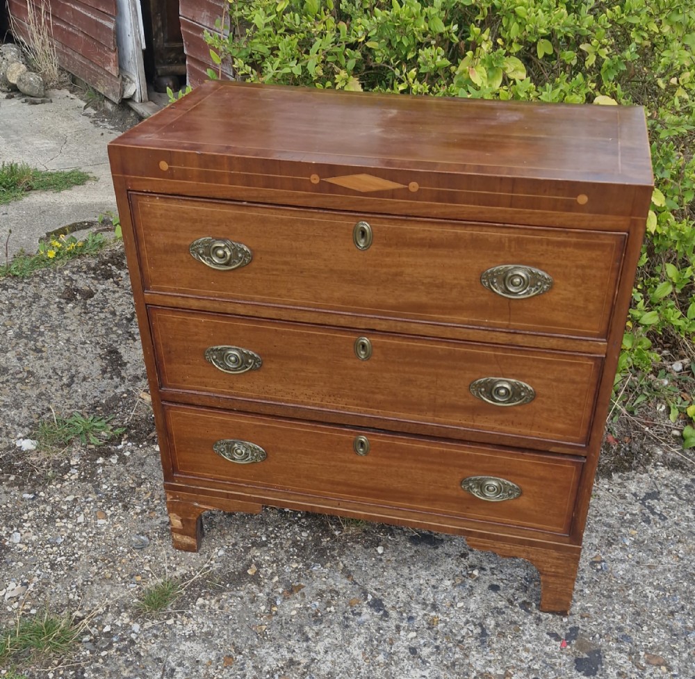 Small Regency inlaid mahogany country made chest of drawers. 