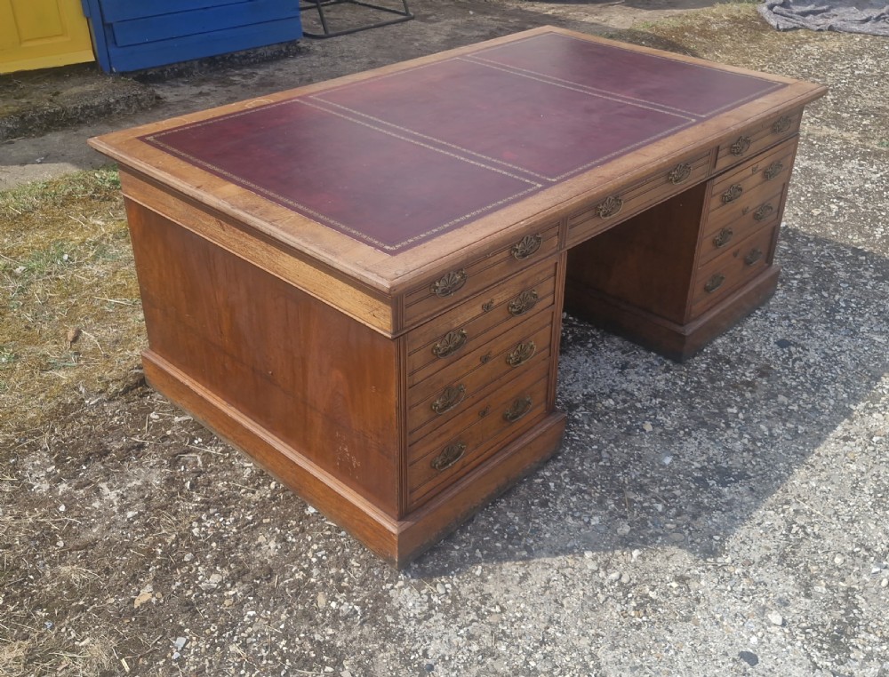 Very Large Walnut pedestal partners desk.